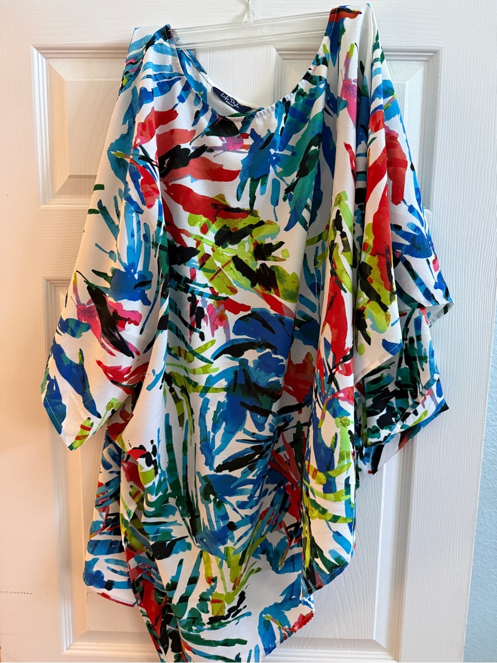 Life Style Woman 1X Tropical Abstract Kimono Sleeve Blouse Tunic Plus Size